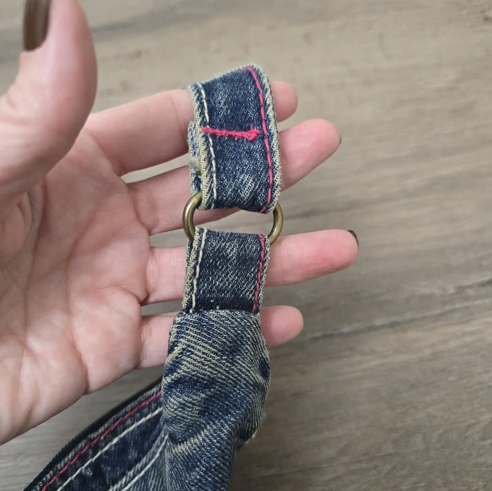 Y2K Denim Shoilder Bag Pink Stitching Boho Streetwear Preppy